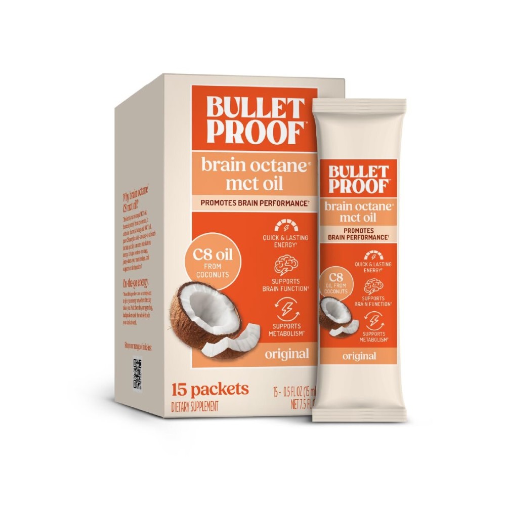 Bulletproof Brain Octane C8 MCT Oil Packets, Pack of 15, Keto Supplement for Sustained Energy