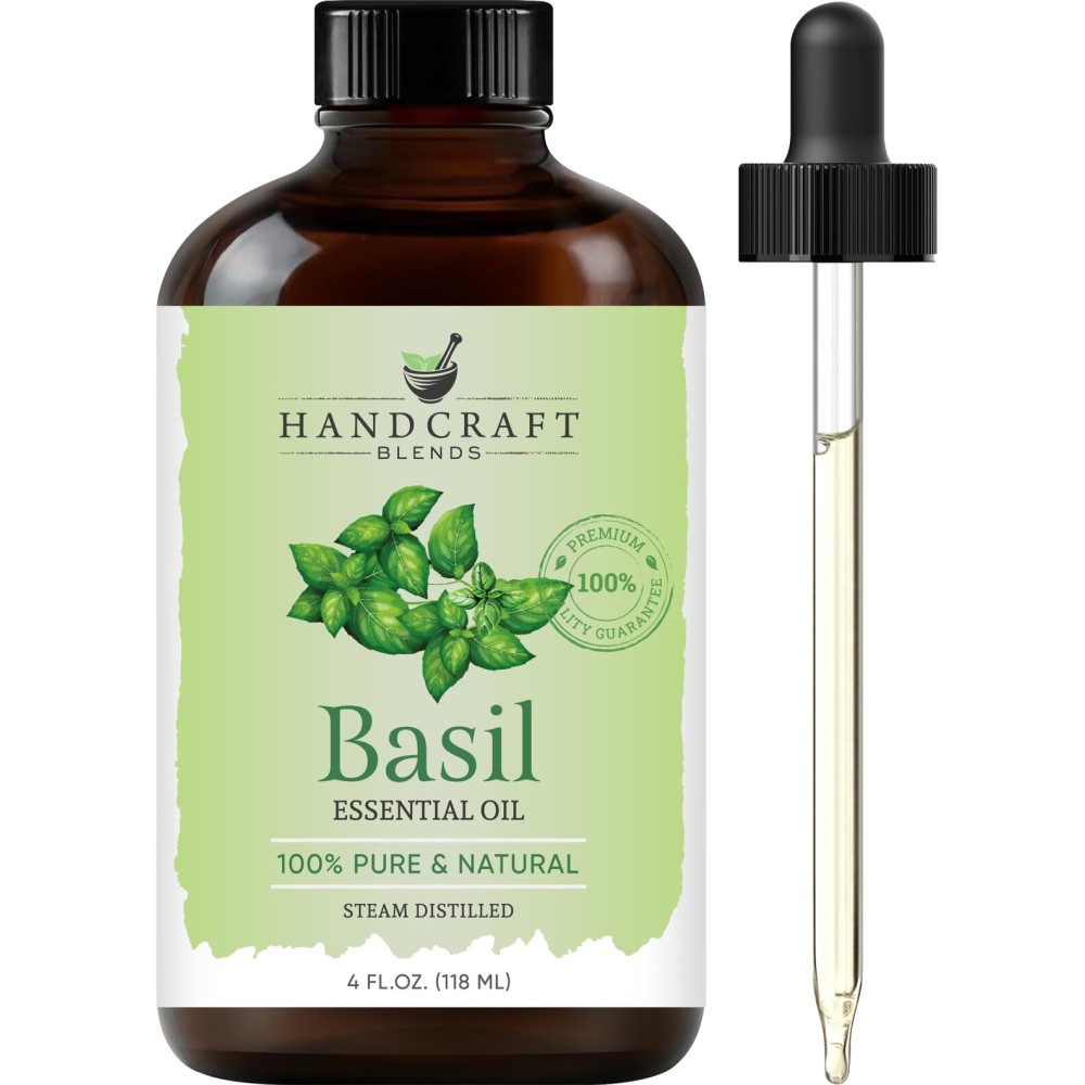 Handcraft Blends Basil Essential Oil - Huge 4 Fl Oz - 100% Pure and Natural - Premium Grade Essential Oil for Diffuser and Aromatherapy, Skin, Massage, Candle and Soap Making Fragrance