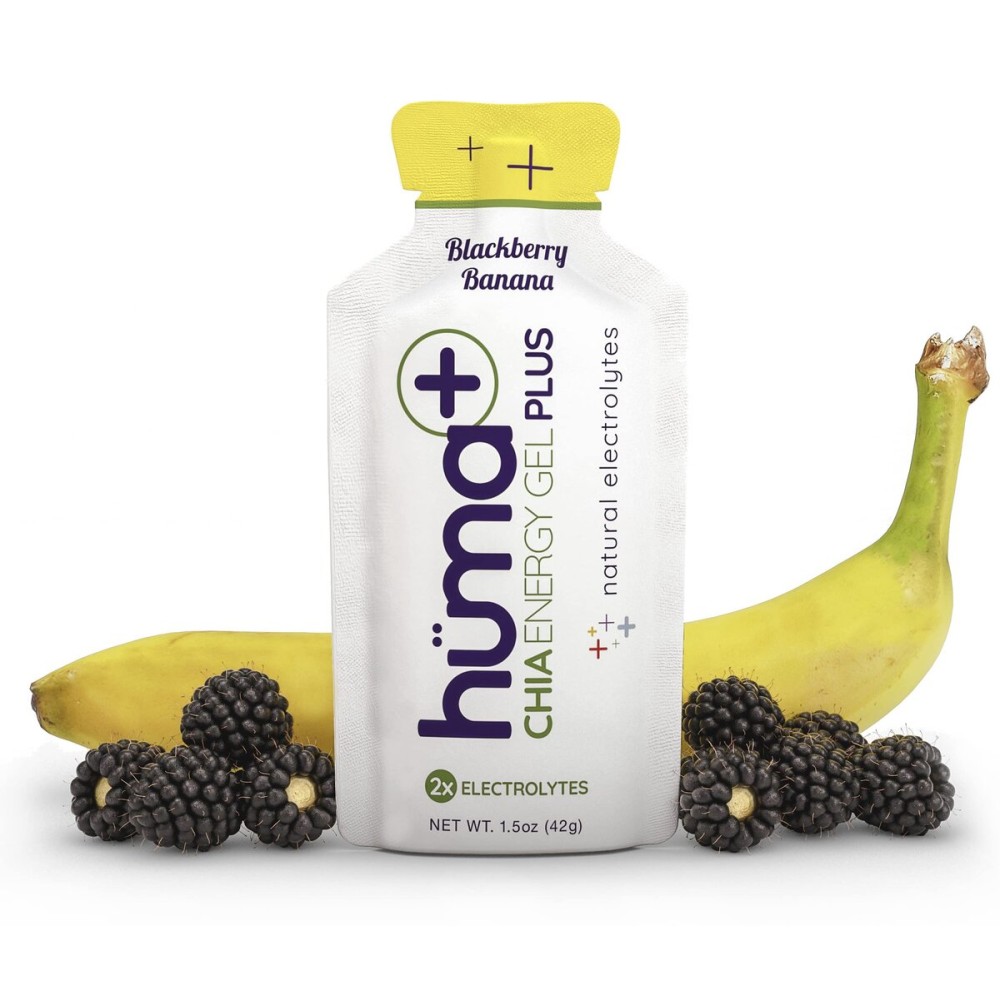 Huma Plus (Double Electrolytes) - Chia Energy Gel, BlackBerry Banana, 12 Gels - Stomach Friendly, Real Food Energy Gels