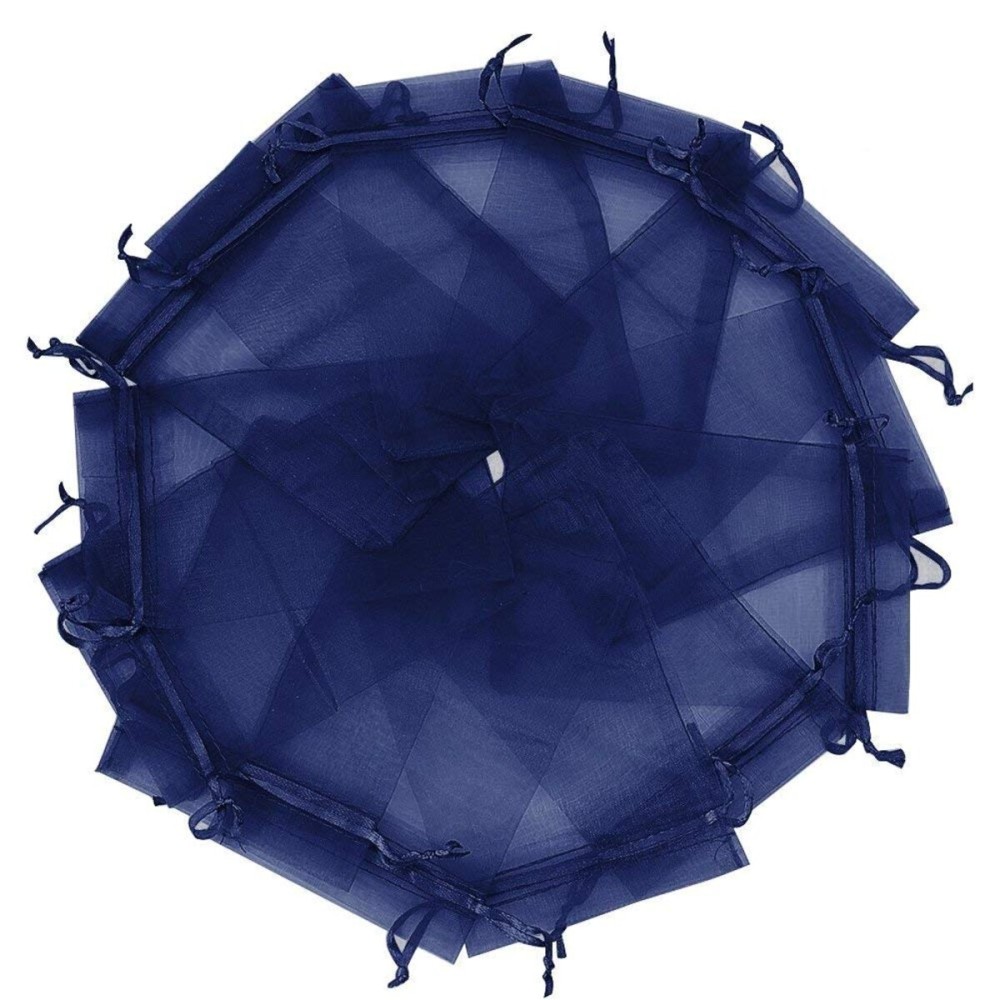 Wudygirl 100PCS Organza Bags 5X7 inch Navy Blue with Drawstring Jewelry Pouch Favor Wedding Favor Bags(Navy Blue 5x7\'\')