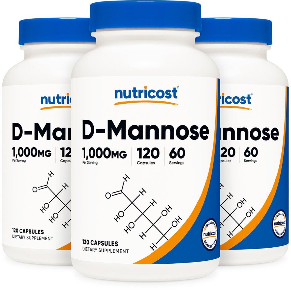 Nutricost D-Mannose 500 mg, 120 Caps (3 Bottles) - 1000mg Per Serving, Non-GMO and Gluten Free