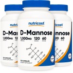 Nutricost D-Mannose 500 mg, 120 Caps (3 Bottles) - 1000mg Per Serving, Non-GMO and Gluten Free