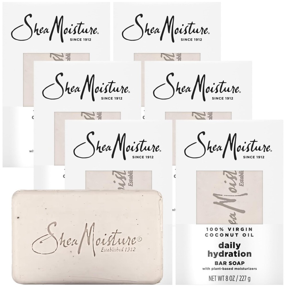 SheaMoisture Shea Butter Body Wash Bar Soap, Cleansing Skin Care to Soften & Restore, 100% Virgin Coconut Oil with Coconut Milk, Shea Butter & Acacia Senegal, 8 Oz Bar - 6 pack