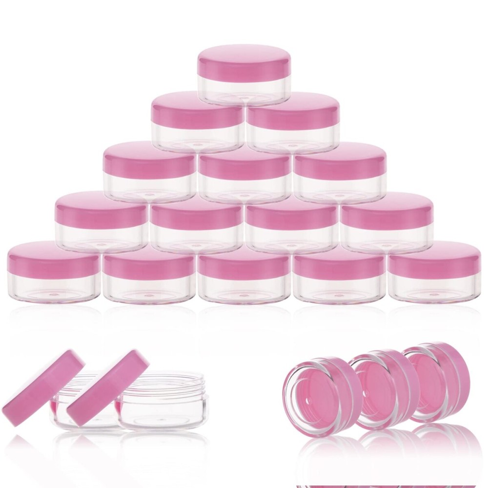 ZEJIA 10 Gram Sample Containers, 20 Count Cosmetic Containers with Lids, Refillable Empty Sample Jars, Small Plastic Containers with Lids (Pink)