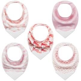Giftty Teething Bibs Baby Bandana Bib Sets with Teething Corner(American Flag Style), BPA-Free Silicone Teether, Adjustable Snap for Girls (5 Packs)