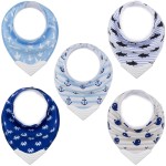 Giftty Baby Teething Bibs, Bandana Bibs with Teether, Teething Toy, BPA-Free Silicone Teether Cotton Drool Bib with Adjustable Snap for Baby Boys and Girls (Aqua, 5-Pack)