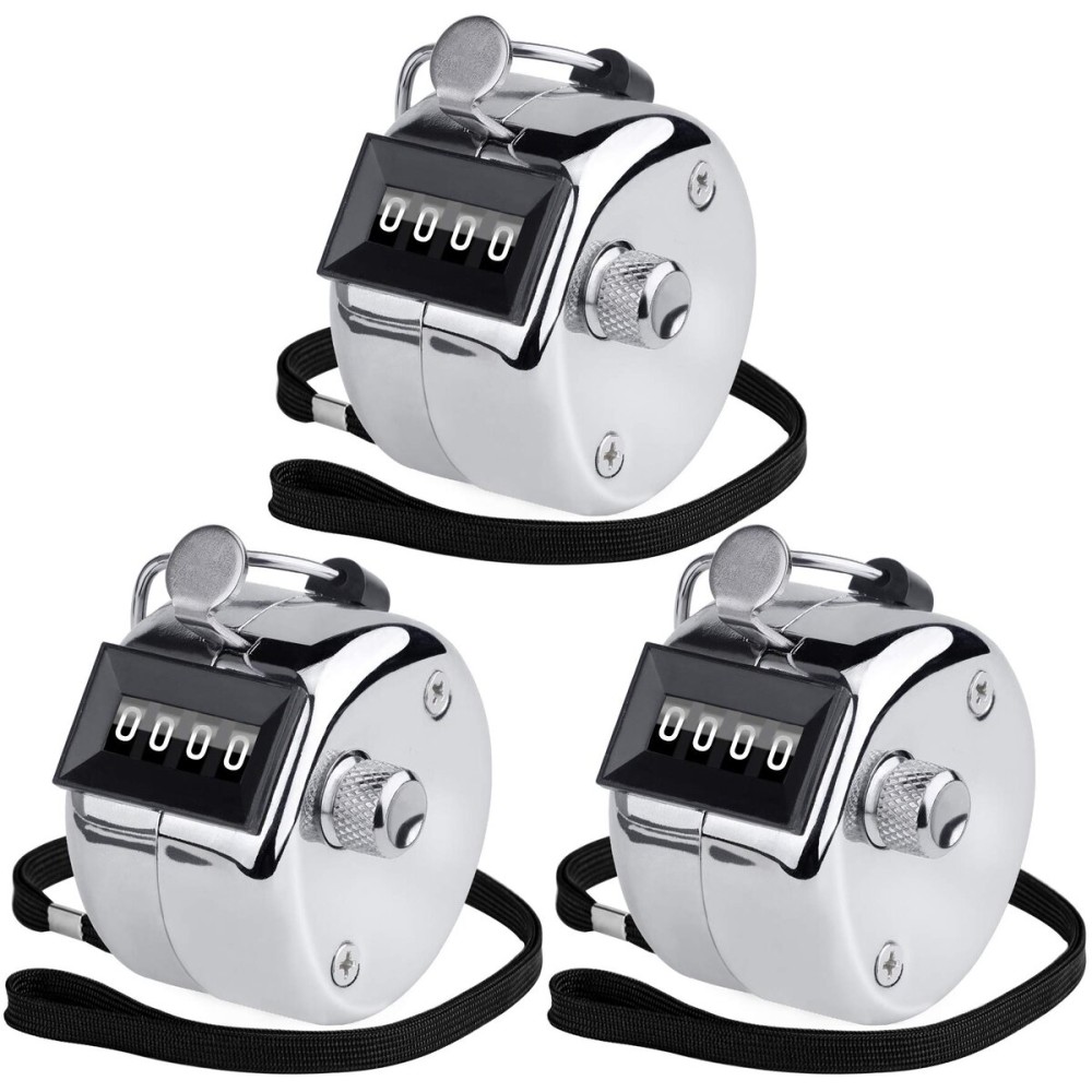 KTRIO Metal Handheld Tally Counter, 4-Digit Number Clicker Counter, Hand Mechanical Pitch Counters for Coaching, Knitting, People, Lap, Fishing, Golf and Row, 3 Pack