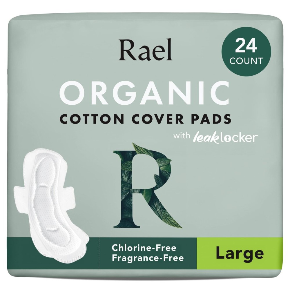 Rael Pads for Women, Organic Cotton Cover - Period Pads with Wings, Feminine Care, Sanitary Napkins, Heavy Absorbency, Unscented (Large, 24 Count)