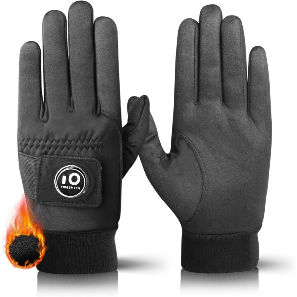 FINGER TEN New Men Winter Golf Gloves with Ball Marker Grip Performance Value 1 Pair XL Cold Weather Windproof Size from Medium to XXL (X-Large)