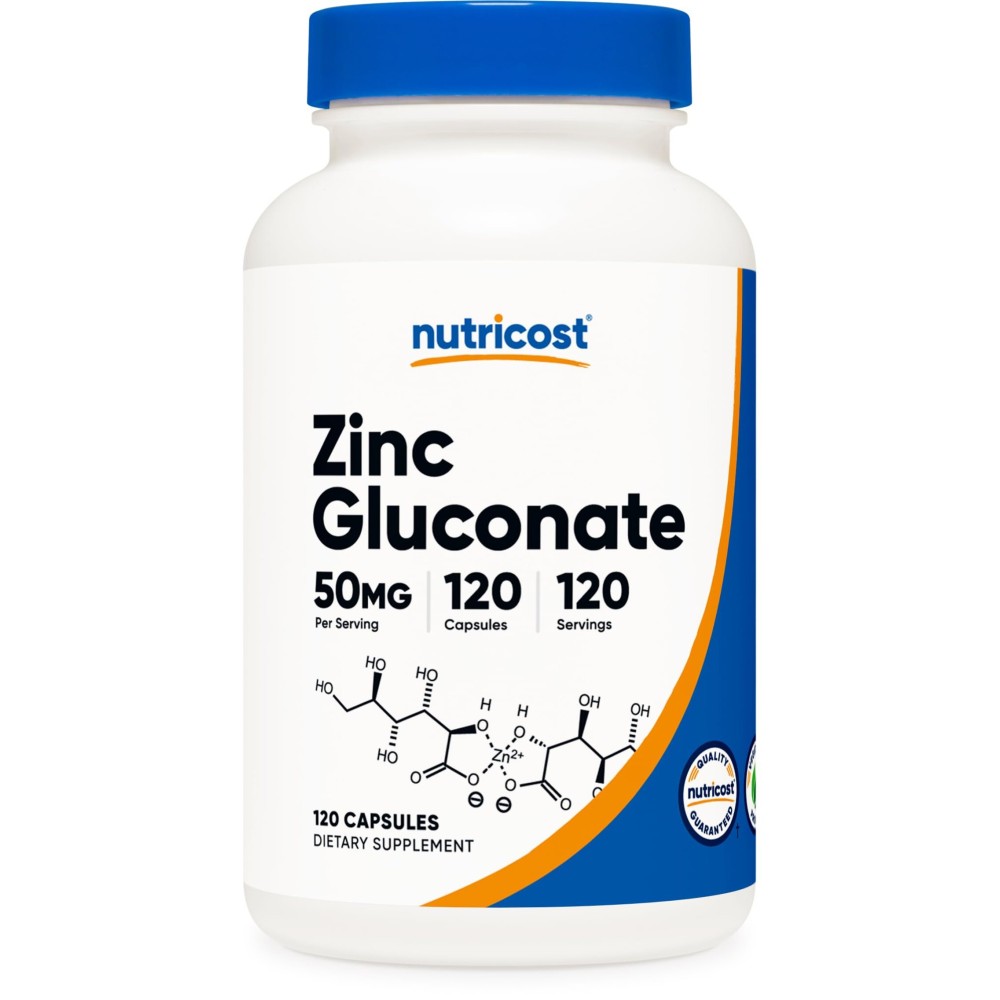 Nutricost Zinc Gluconate 240 Veggie Capsules (50mg) (2 Bottles) - Gluten Free and Non-GMO