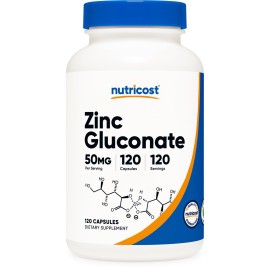 Nutricost Zinc Gluconate 240 Veggie Capsules (50mg) (2 Bottles) - Gluten Free and Non-GMO