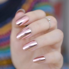 Oval Mirror Fake Nails Light pink Ladies False Nails Cool Style Sexy Nail Decoration Tips N18
