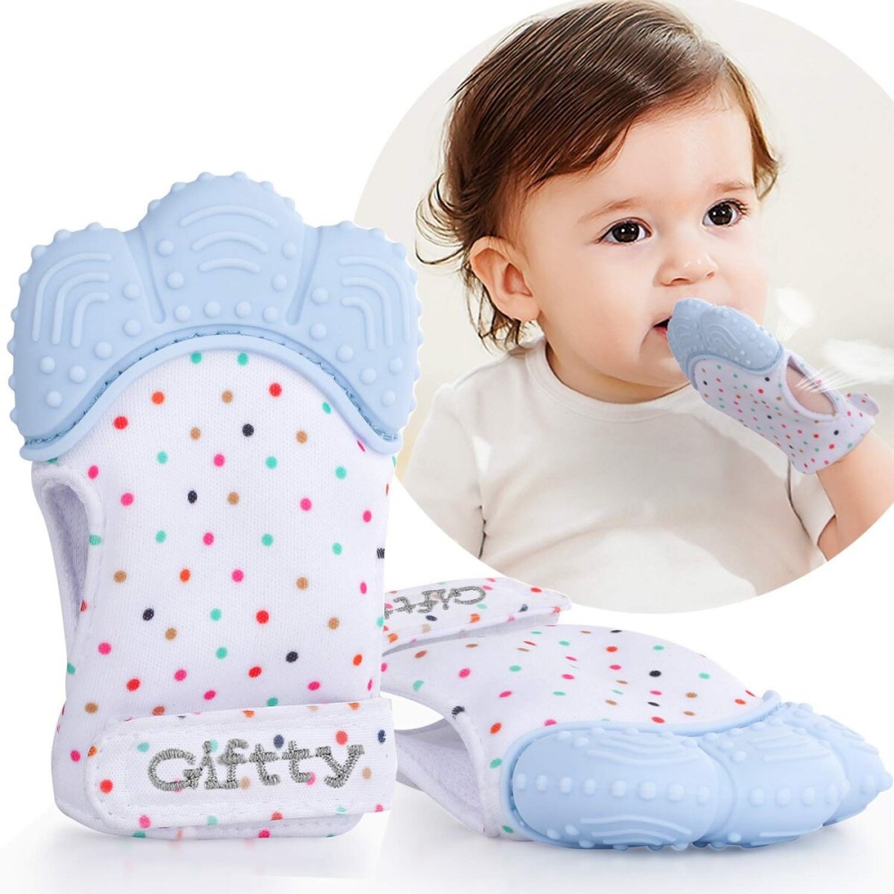 Giftty Baby Teething Mitten Chew Mitt Teether Glove Toy Self Soothing Teether, Teething Pain Relief Soothing Toy, Prevent Scratches Glove, for 3-12 Months Baby
