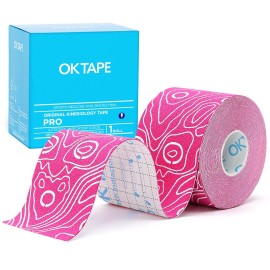 OK TAPE PRO Kinesiology Tape, 2inch x Long Roll 16ft Free Cut Tape, Elastic Athletic Tape Therapeutic Latex Free, Pink+White