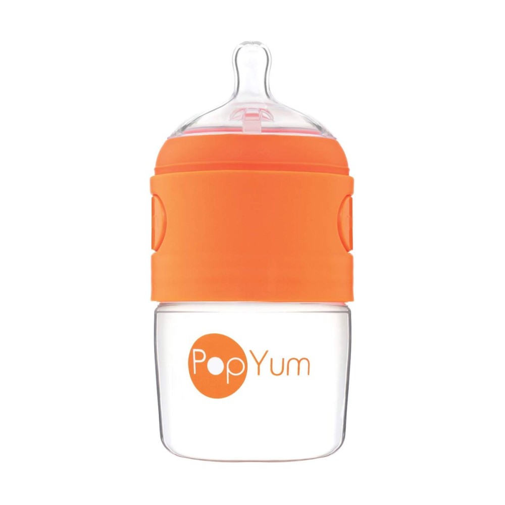 PopYum 5 oz Orange Anti-Colic Formula Making/Mixing/Dispenser Baby Bottle with 1 Slow Flow Nipple, 150 ml, BPA-Free, Natural Latch