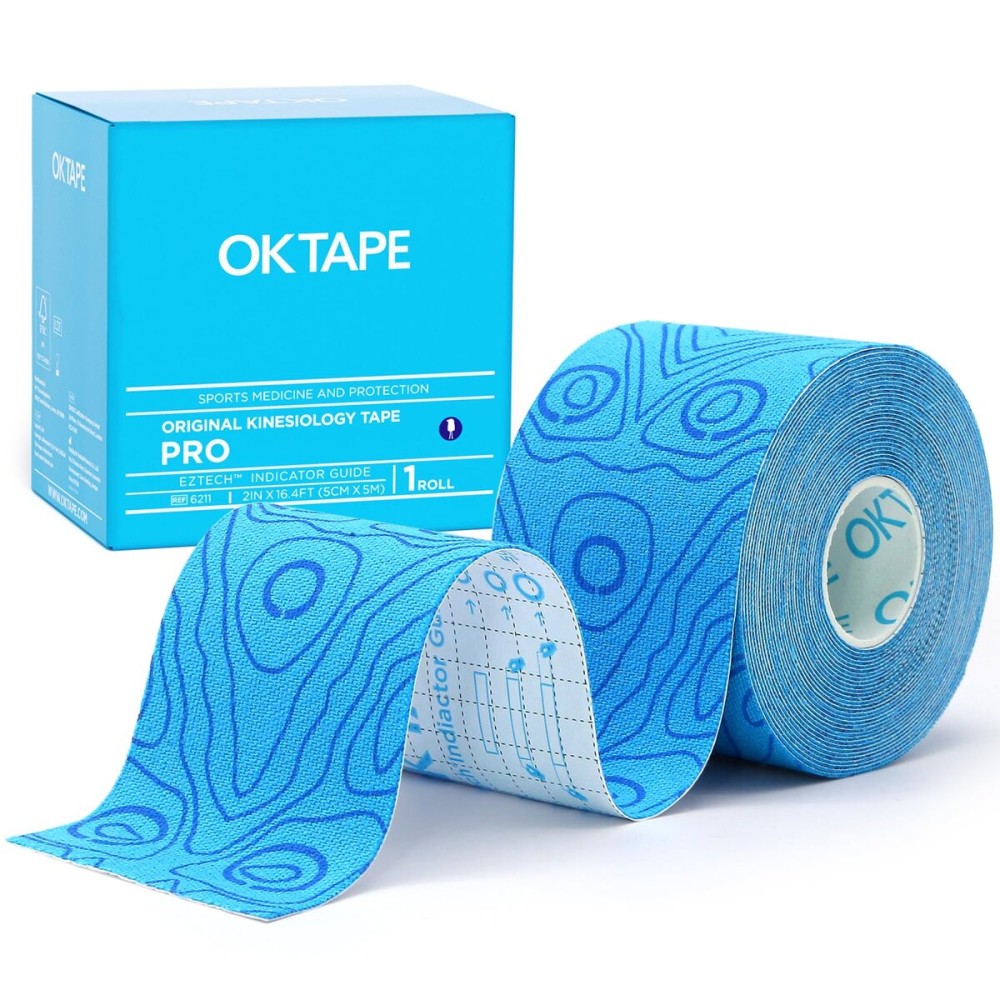 OK TAPE PRO Kinesiology Tape, 2inch x Long Roll 16ft Free Cut Tape, Elastic Athletic Tape Therapeutic Latex Free, Blue+Blue