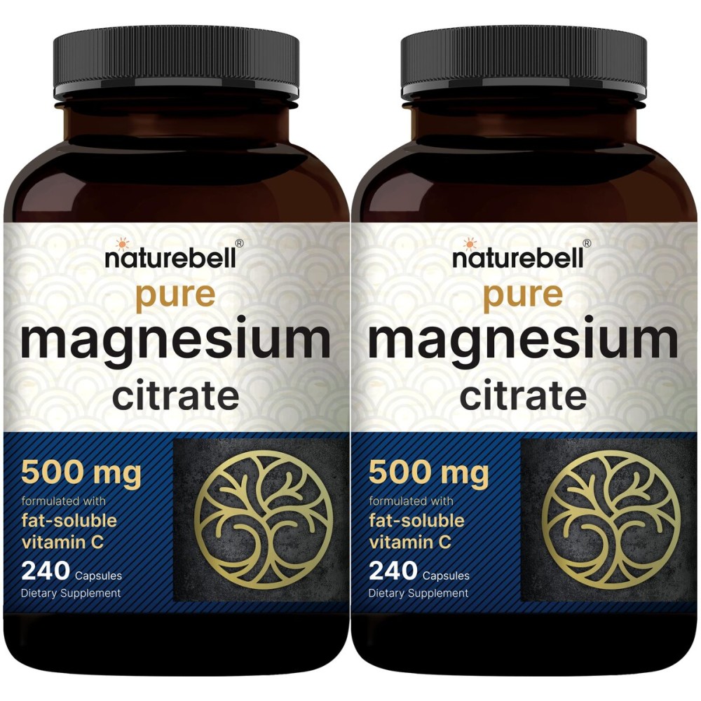 NatureBell 2 Pack Pure Magnesium Citrate 500mg, 480 Capsules | High-Purity Elemental Form | Non-GMO, Gluten-Free