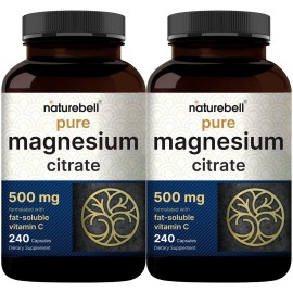 NatureBell 2 Pack Pure Magnesium Citrate 500mg, 480 Capsules | High-Purity Elemental Form | Non-GMO, Gluten-Free