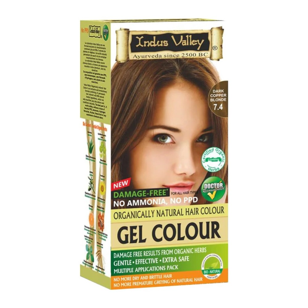 Indus Valley Natural Organic Damage Free Gel Hair Color | Ammonia Free, Vegan & Cruelty Free | Up to 100% Gray Coverage, Long Lasting Results |Dark Copper Blond 7.4 (20gram+200ml)