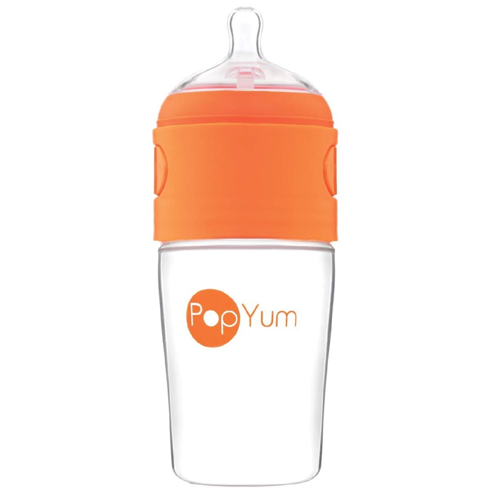 PopYum 9 oz Orange Anti-Colic Formula Making/Mixing/Dispenser Baby Bottle with 2 Medium Flow Nipple, 260 ml, BPA-Free, Natural Latch
