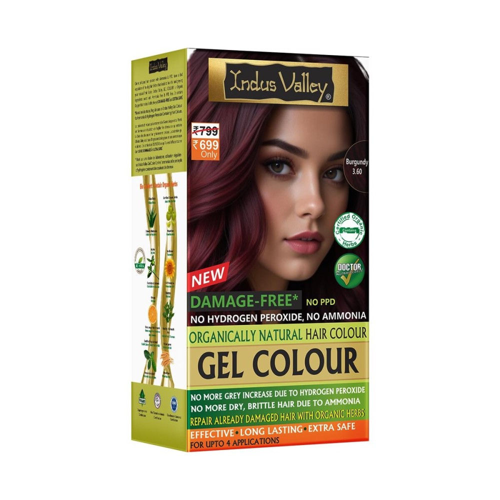 Indus Valley Natural Organic Damage Free Gel Hair Color | Ammonia Free, Vegan & Cruelty Free | Up to 100% Gray Coverage, Long Lasting Results |Burgundy 3.6 (20gram+200ml)