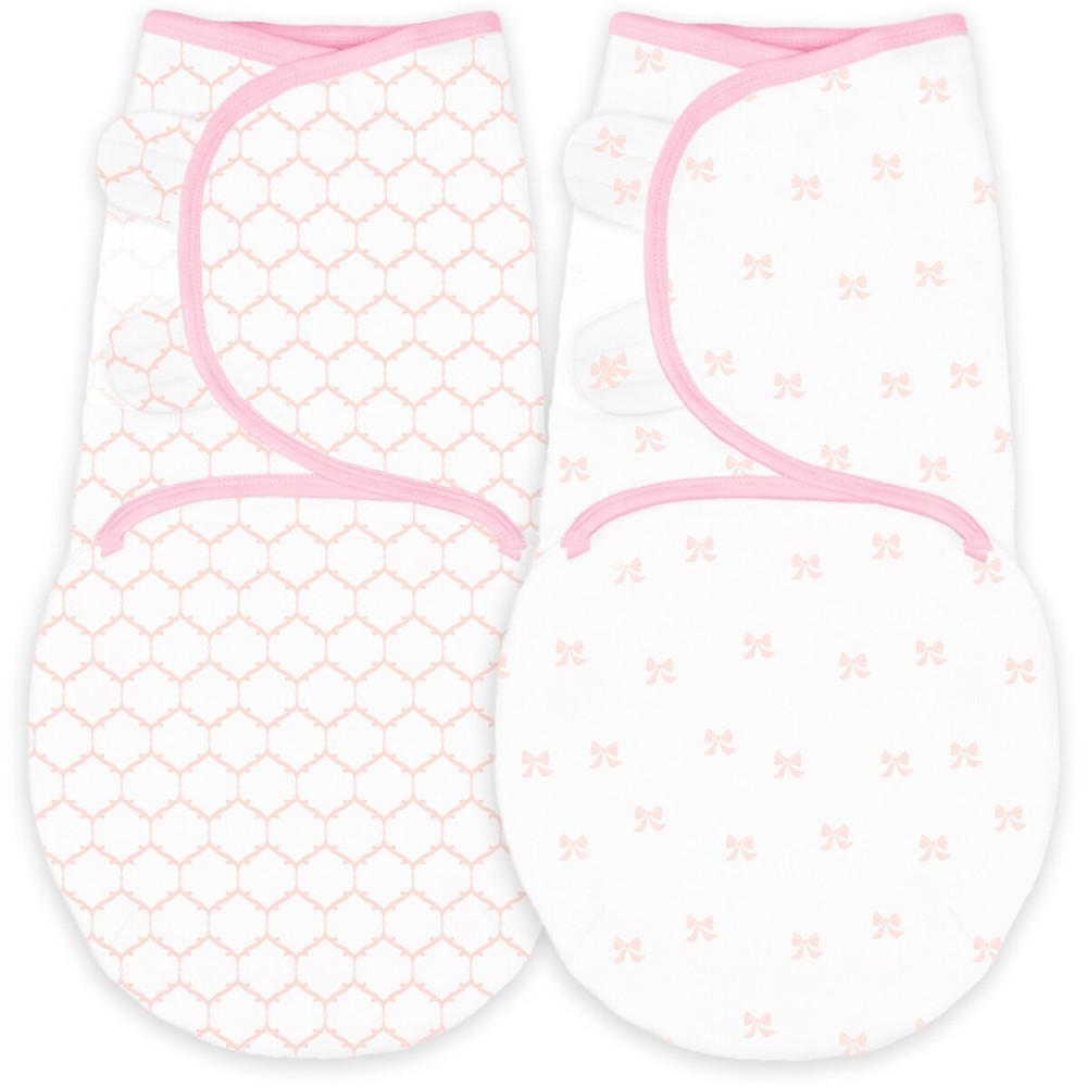 Amazing Baby Swaddle Blanket with Adjustable Wrap, Set of 2, Tiny Bows and Lattice, Pink, Small