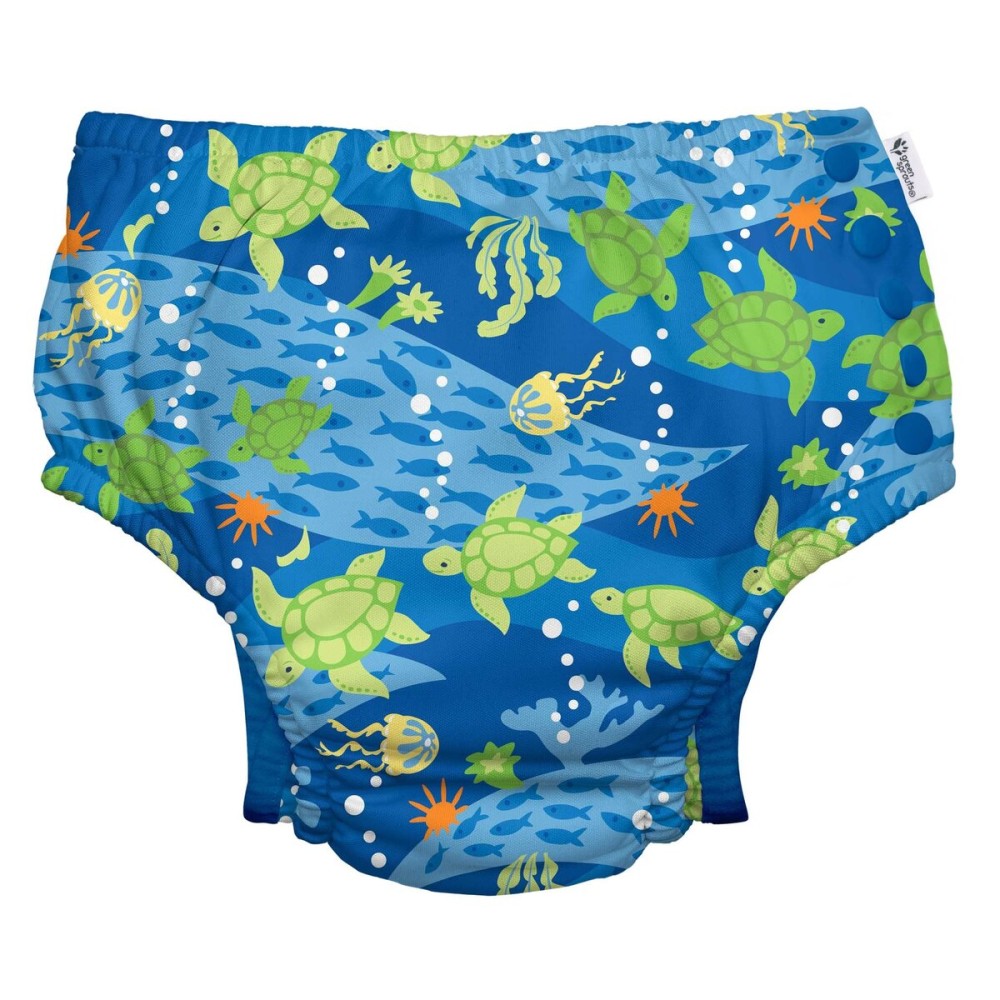 green sprouts Boys\' Snap Reusable Absorbent Swimsuit Diaper, Royal Blue Turtle Journey, 24 M