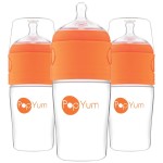PopYum 9 oz Orange Anti-Colic Formula Making/Mixing/Dispenser Baby Bottles, 3-Pack with 2 Medium Flow Nipples, 260 ml, BPA-Free, Natural Latch