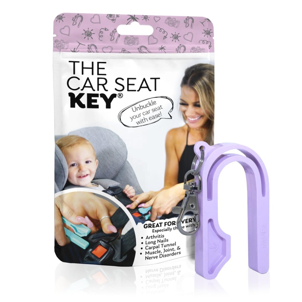 The Car Seat Key - Original Car Seat Key Chain Buckle Release Tool - Easy Unbuckle Opener Aid for Nails, Parents, Grandparents & Older Children by NAMRA Made in USA (Purple)