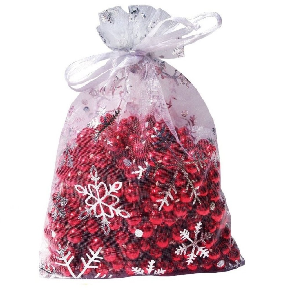 Wudygirl 100pcs 5X7 Inches Xmas Drawstring Organza Bag Snow White Pouches Party Wedding Favor Seashell Chocolates Bags (100pcs Snowflake 5x7) (Snowflake)