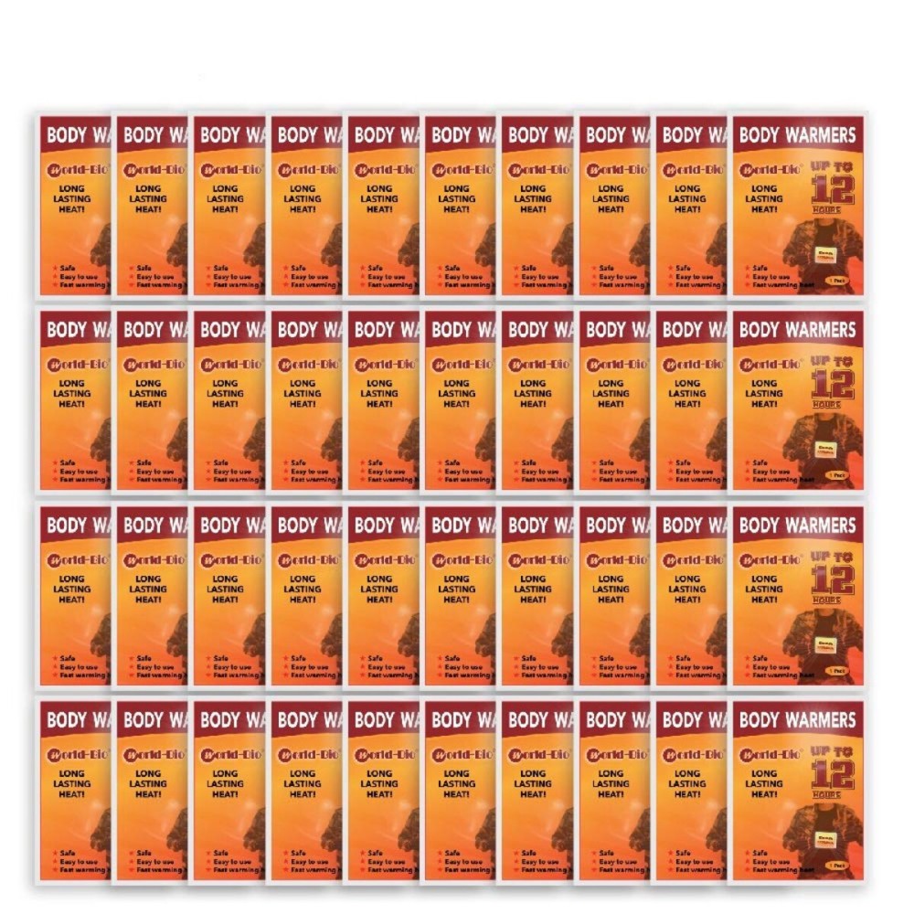 WORLD-BIO Body Warmers with Adhesive Backing, Disposable Heating Pads Natural Warm Patch Gives 12 Hours Warm, Air Activated Hot Pack 40 Packs - Heat Warmers for Back Hand Foot