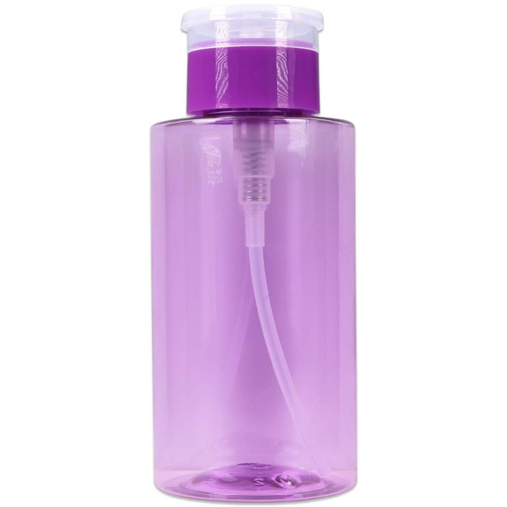 10oz Purple Push Down Pump Dispenser Empty Refillerble Bottle with Flip Top Cap - for Nail Polish, Travel, Cosmetics Packaging