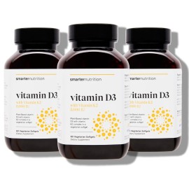 SMARTERNUTRITION Vegan Vitamin D3 5000 IU + Natural Vitamin K2 1100 mcg in Organic Coconut & Olive Oil - D3 K2 Supplement for Immune & Bone Support - 180 Softgels[90 Day Supply]