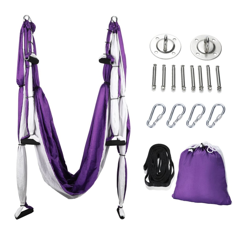 ZELUS Aerial Yoga Swing Sling Strong Yoga Hammock Kit Set Trapeze Inversion Equipment Include 2 Extensions Straps and Ceiling Mounting Kit(Purple)