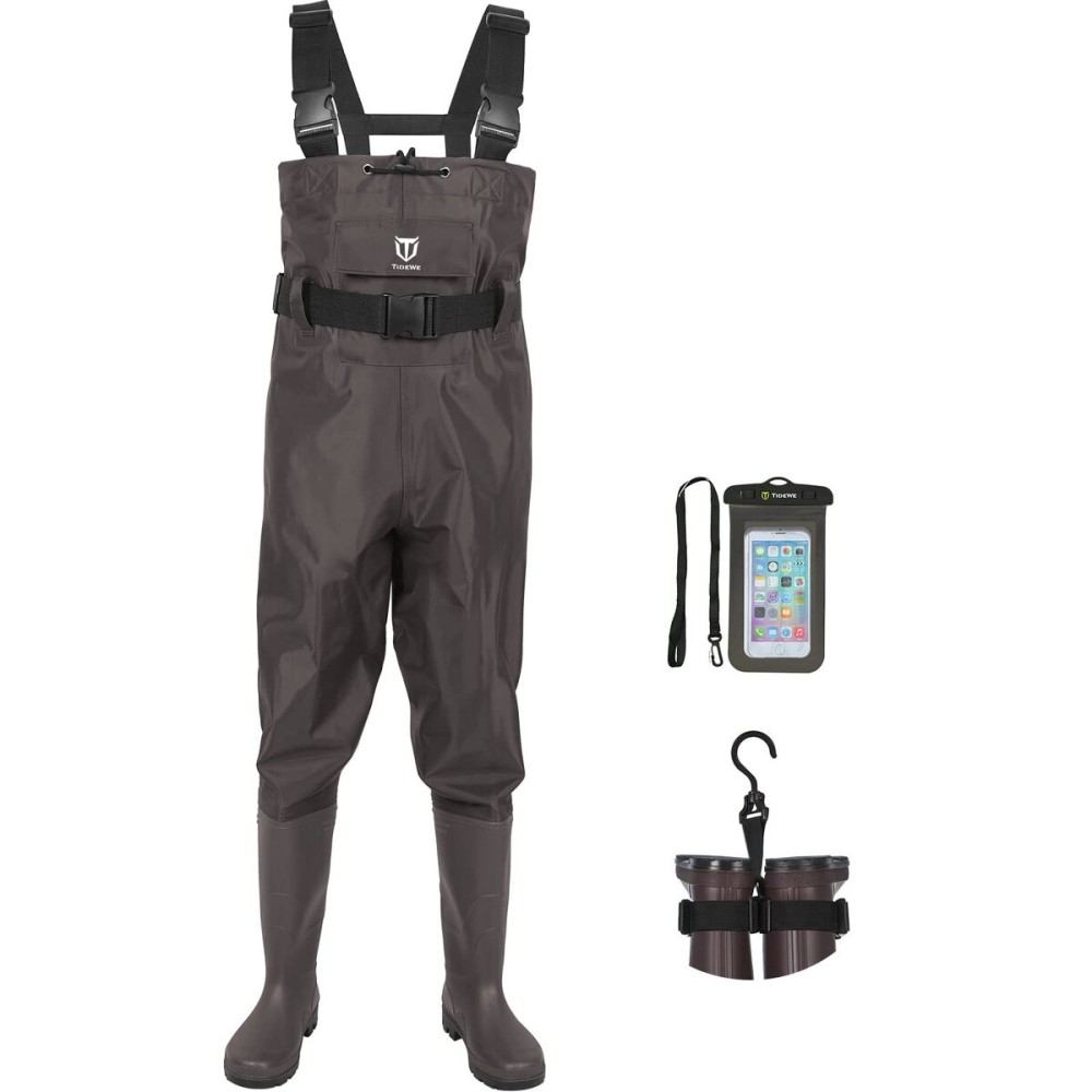 TIDEWE Bootfoot Chest Wader, 2-Ply Nylon/PVC Waterproof Fishing & Hunting Waders with Boot Hanger for Men and Women Brown Size 12