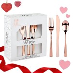WDF 120 Pieces Rose Gold Plastic Silverware- Disposable Flatware Set-Heavyweight Plastic Cutlery- Includes 40 Forks, 40 Spoons, 40 Knives for Valentine\'s Day, Mother\'s Day,Wedding&Party