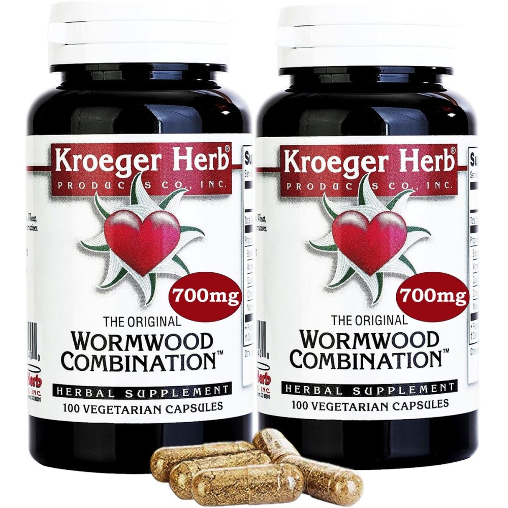 Kroeger Herb Products, Wormwood Herb, Black Walnut, Clove, Quassia, Worm Wood Detox Cleanse - Wormwood Capsules, Non-GMO, Gluten Free, No Preservatives or Fillers - 200 Capsules, Made in USA