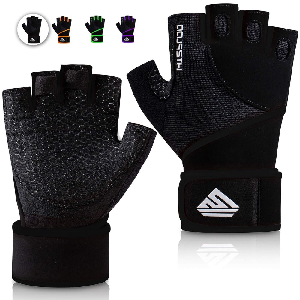 HTZPLOO Workout Gloves Gym Gloves Weight Lifting Gloves for Men with Full Palm Pad,Strong Wrist Wraps Support,Enhanced Grip,for Fitness,Training,Weightlifting,Exercise (Black, Small)