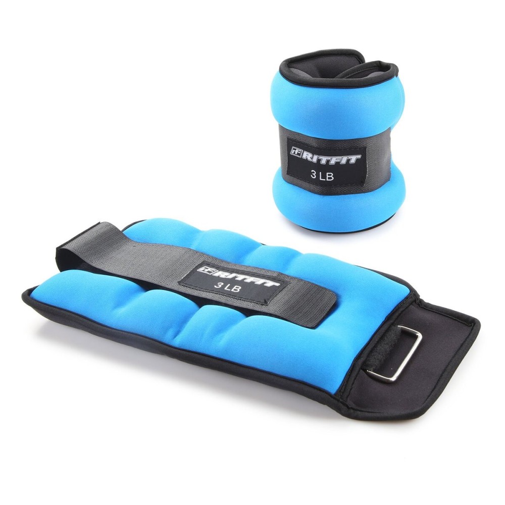 RitFit Ankle Wrist Weights for Women & Men (1 Pair) (Blue - 3 lbs Each)