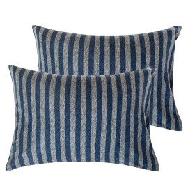NTBAY Organic Cotton Toddler Pillowcases - Super Soft & Breathable Jersey Cotton Toddler Pillow Cases, 13x18 Pillow Cases with Envelope Closure, Dark Blue and Grey Stripe