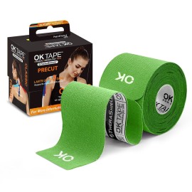 OK TAPE Kinesiology Tape 10 inches Precut, 20 Strips, Cotton Elastic Athletic Tape Latex Free, 2in x 16ft, Green