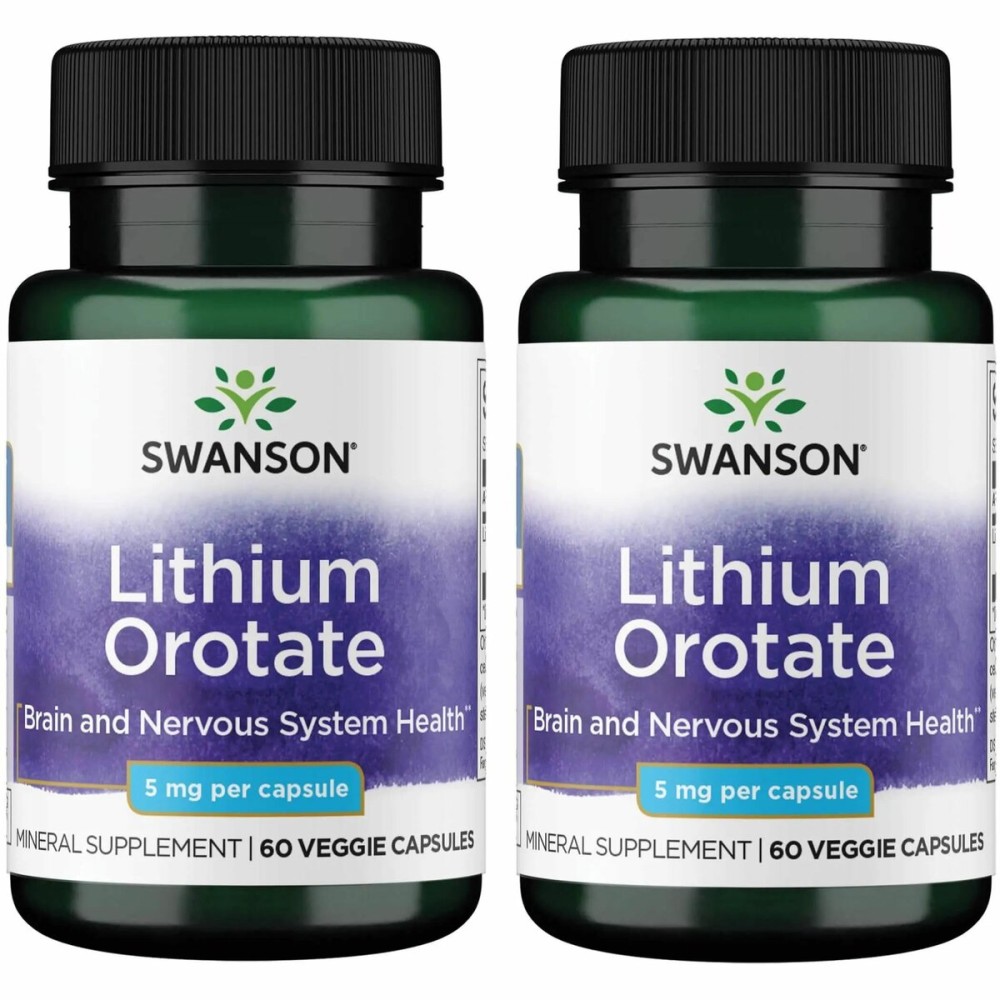 Swanson Lithium Orotate Antioxidant Mood Emotional Wellness Behavior Memory Support Supplement 5 mg 60 Veggie Capsules (Elemental Lithium) 2 Pack