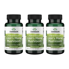Swanson Lion\'s Mane Mushroom - Traditional Brain Booster Supplement Made from Hericium Erinaceus (60 Capsules, 500mg Each) 3 Pack