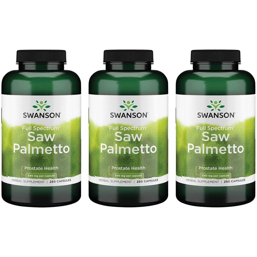 Swanson Saw Palmetto - Herbal Supplement Promoting Male Prostate Health Support - Natural Hair Supplement & Urinary Health Support (540 mg 250 Capsules) (3 Pack)