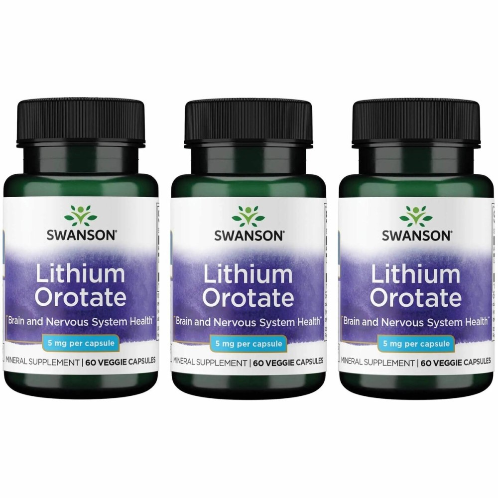 Swanson Lithium Orotate Antioxidant Mood Emotional Wellness Behavior Memory Support Supplement 5 mg 60 Veggie Capsules (Elemental Lithium) 3 Pack