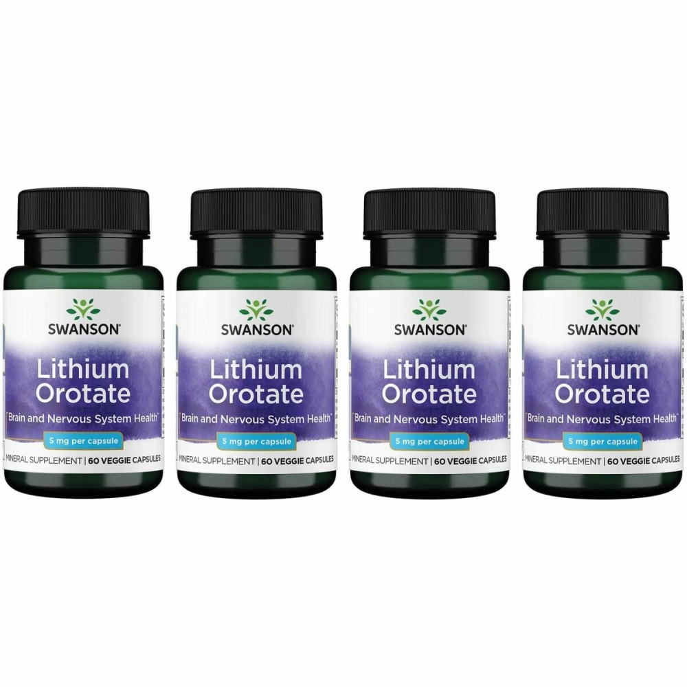 Swanson Lithium Orotate Antioxidant Mood Emotional Wellness Behavior Memory Support Supplement 5 mg 60 Veggie Capsules (Elemental Lithium) 4 Pack