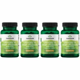 Swanson Dr. Stephen Langer\'s Formula - Natural Probiotic w/ Prebiotic FOS - 16-Strain Supplement Promoting Digestive Support w/ 3.2 Billion CFU per Capsule - (60 Veggie Capsules) 4 Pack