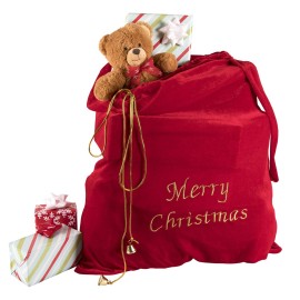 Big Red Velvet Santa Claus Christmas Bag 28 x 32 Inches - Santa Sacks Drawstring Large Christmas Bags for Gifts - Large Xmas Gift Bag for Indoor Decoration and Gift Wrap for Kids Stocking Stuffers