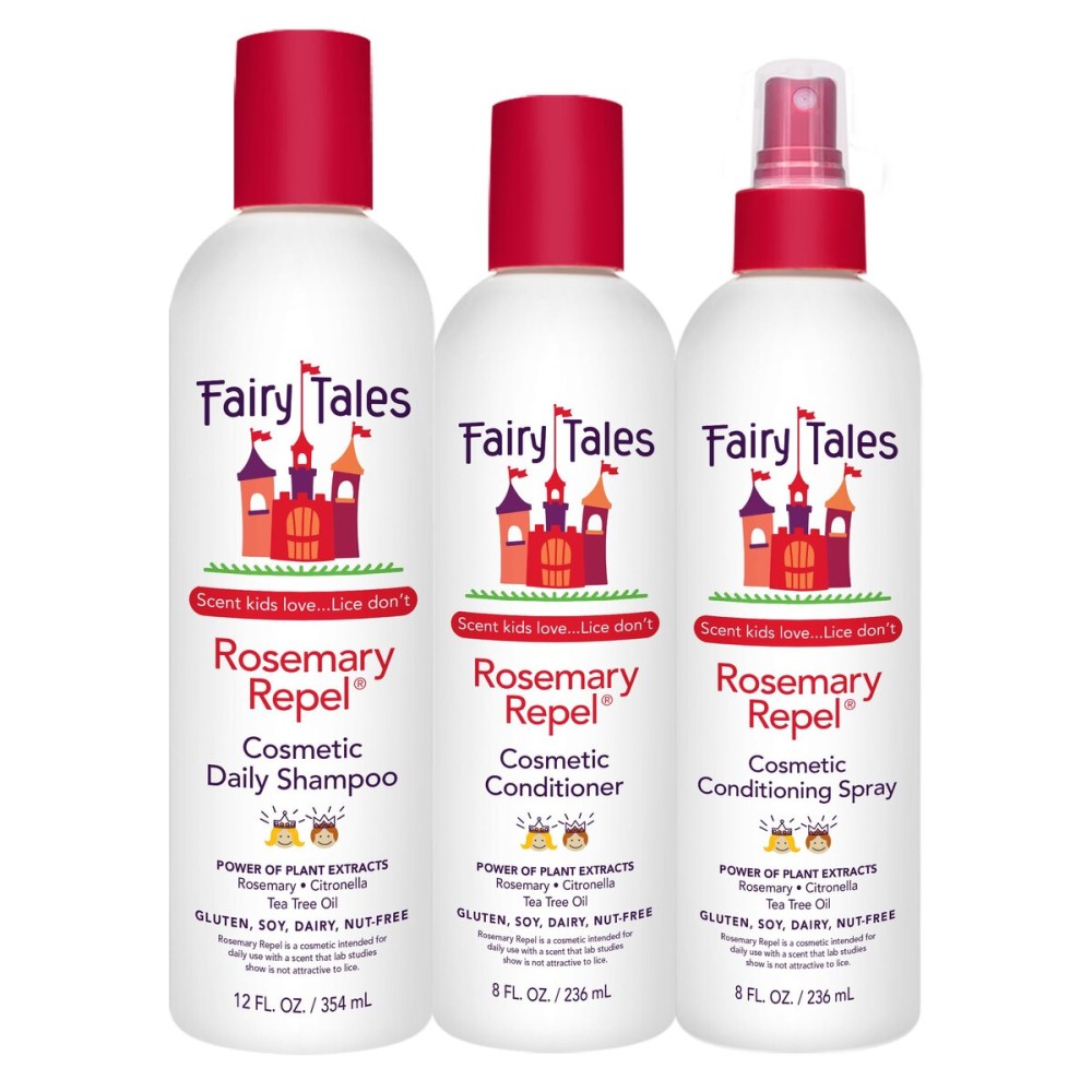 Fairy Tales Rosemary Repel Daily Kids Shampoo, 12 fl oz., Conditioner, 8 fl oz. & Conditioning Spray, 8 fl oz. Star Trio- Kids Like the Smell, Lice Do Not