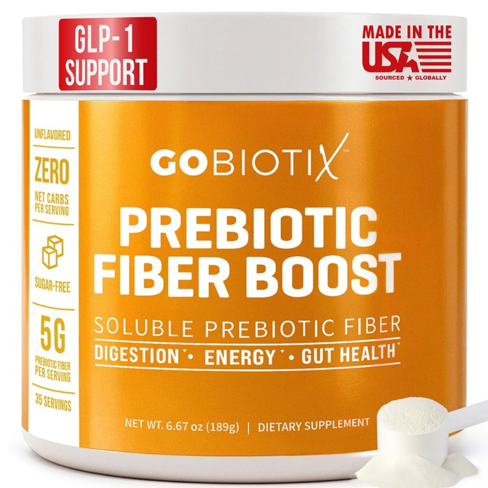 GOBIOTIX Fiber Supplement Powder with Prebiotics for Digestive Health and GLP-1 Support, Soluble Fiber for Gut Health & Debloat, Keto, Vegan, Gluten & Sugar Free, 35 Servings (1 Pack)